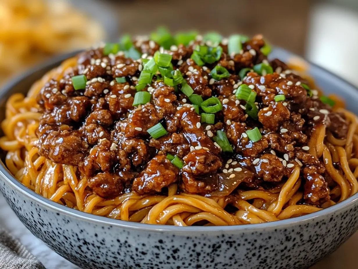 Mongolian ground beef noodles recipe picture