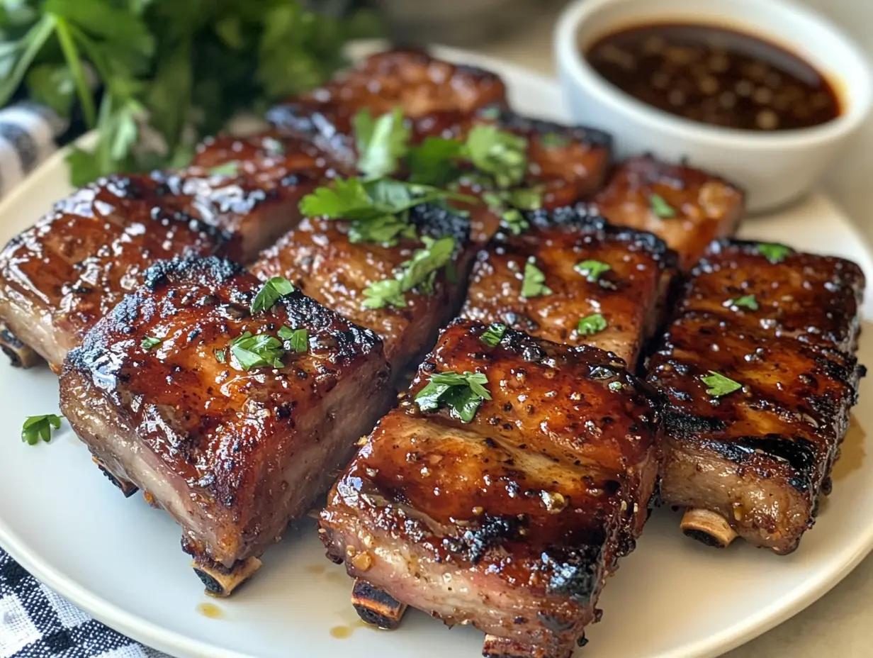 Baked Pork Riblets Recipe in a white plate