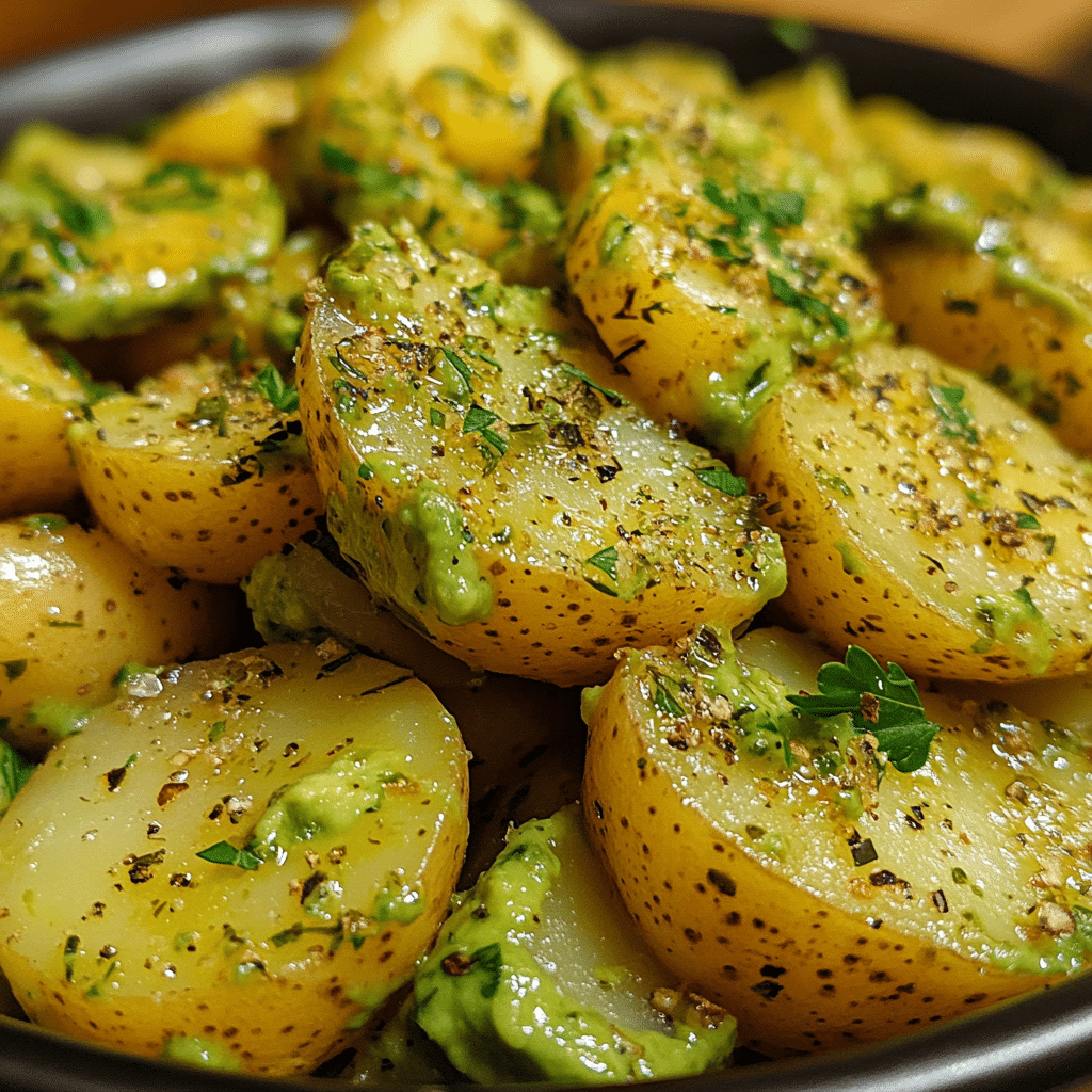 Smashed Potato Salad with Avocado & Herb Vinaigrette