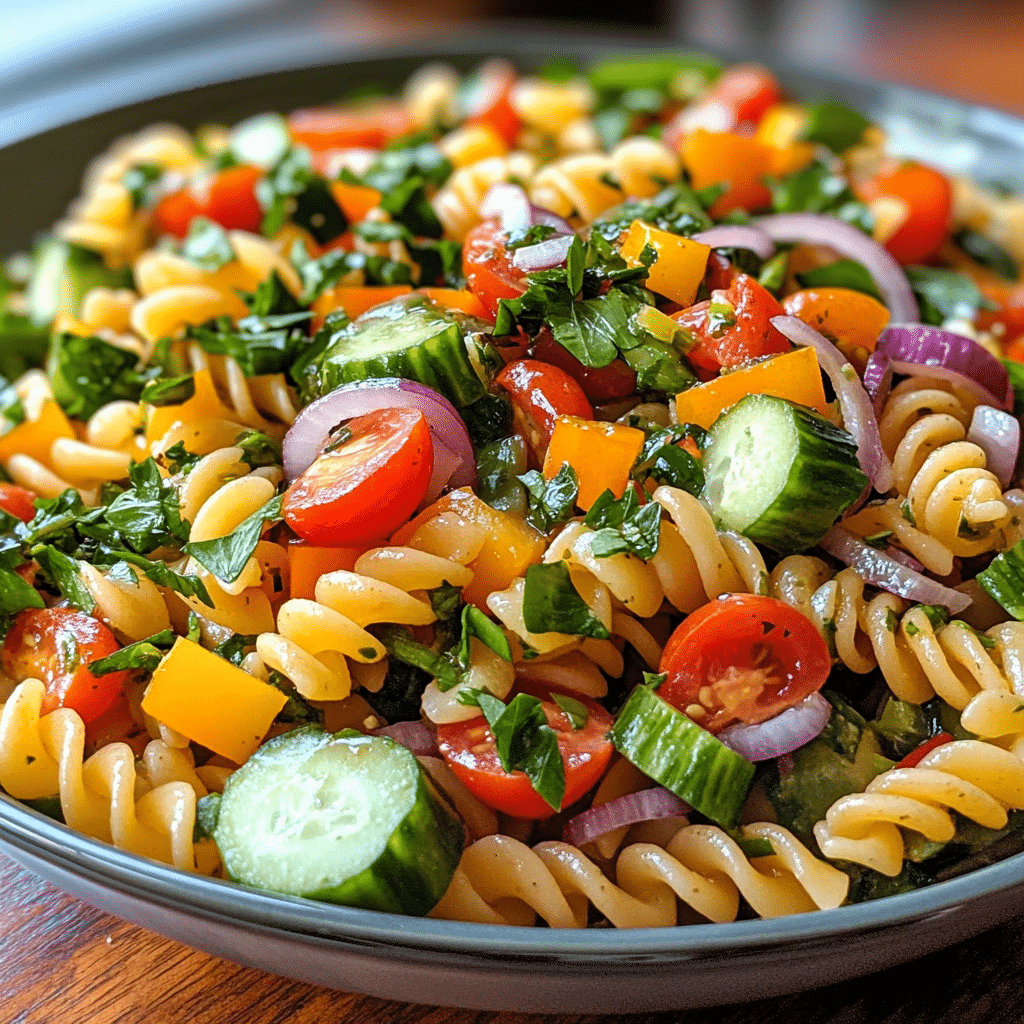 Vibrant Cold Pasta Salad with Fresh Veggies and Herbs