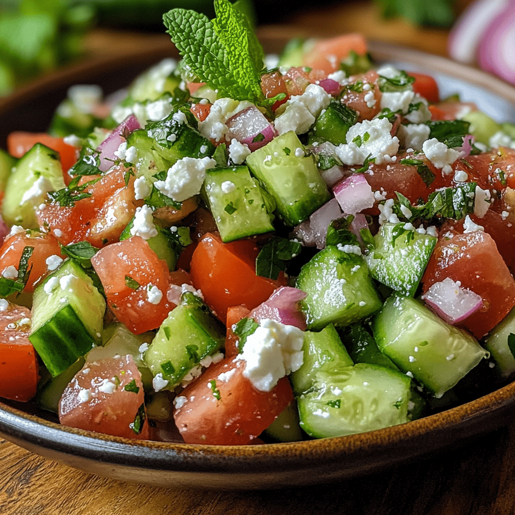Cucumber Tomato Salad with Feta and Mint Twist