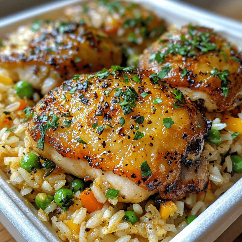 Savory Chicken Thighs with Flavorful Rice Medley