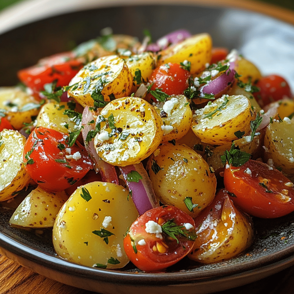 Zesty Greek Potato Salad with Fresh Herbs and Feta Crumbles