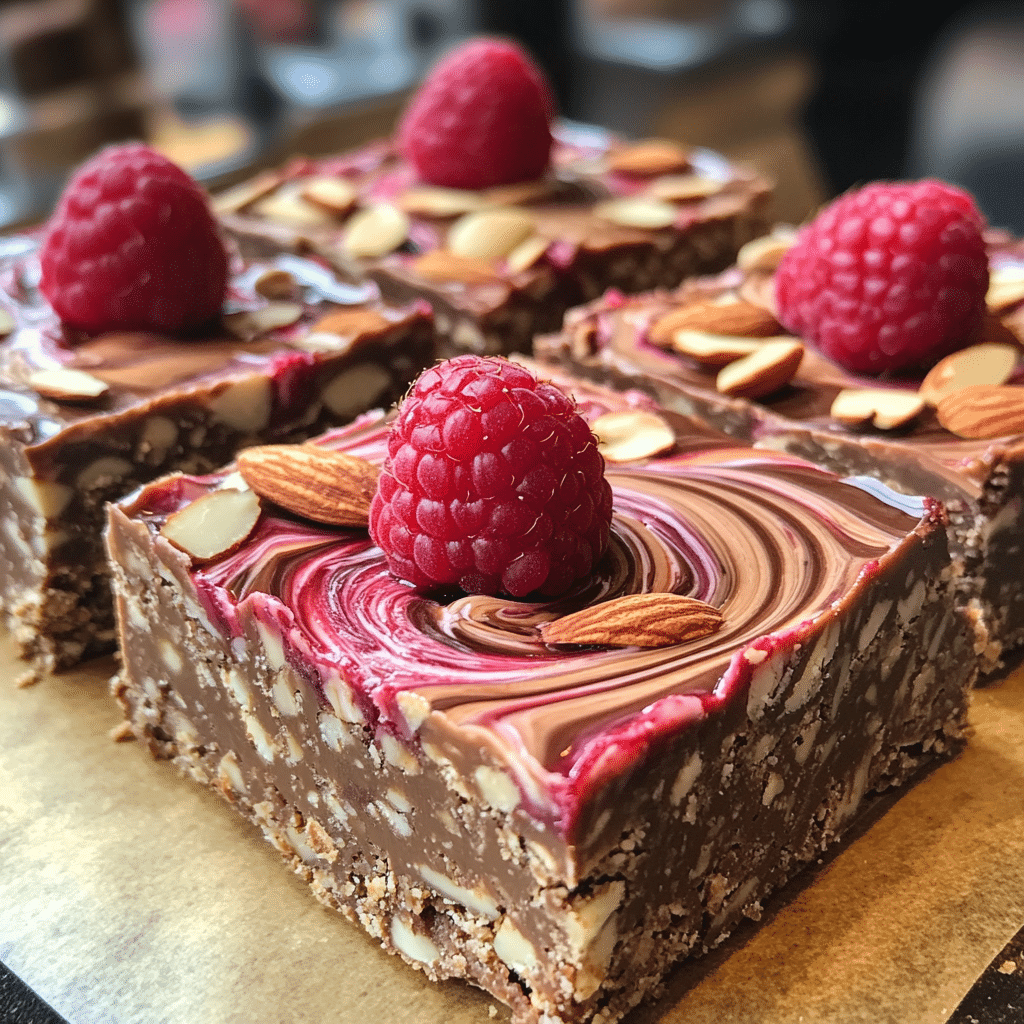 Quick No-Bake Raspberry Almond Fudge Squares
