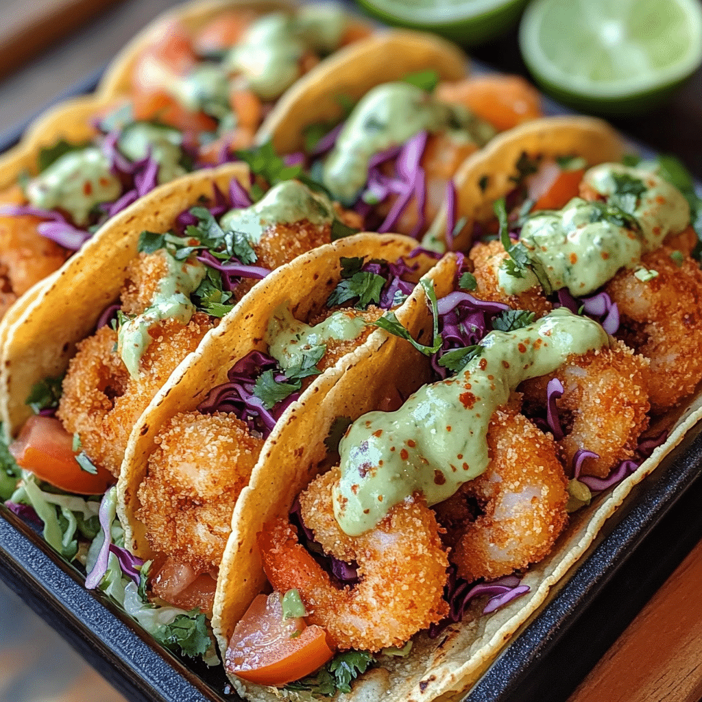 Crispy Shrimp Tacos with Zesty Avocado Crema Delight