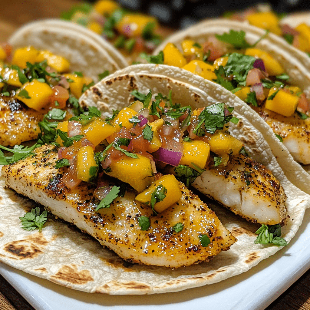 Zesty Tilapia Tacos with Mango Salsa & Cilantro Lime Crema