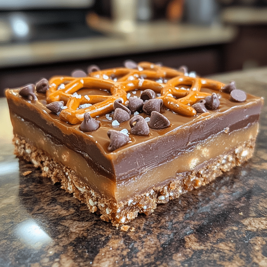 No-Bake Salted Caramel Pretzel Bars