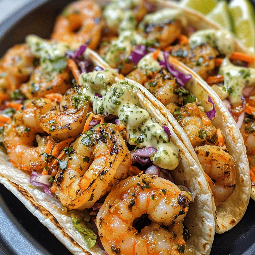 Savory Shrimp Tacos with Zesty Lime Crema and Crunchy Slaw