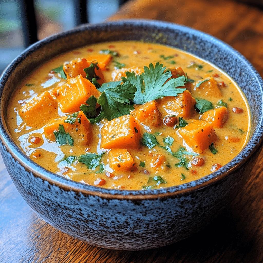 Quick Thai Red Curry Lentil Soup with Sweet Potatoes