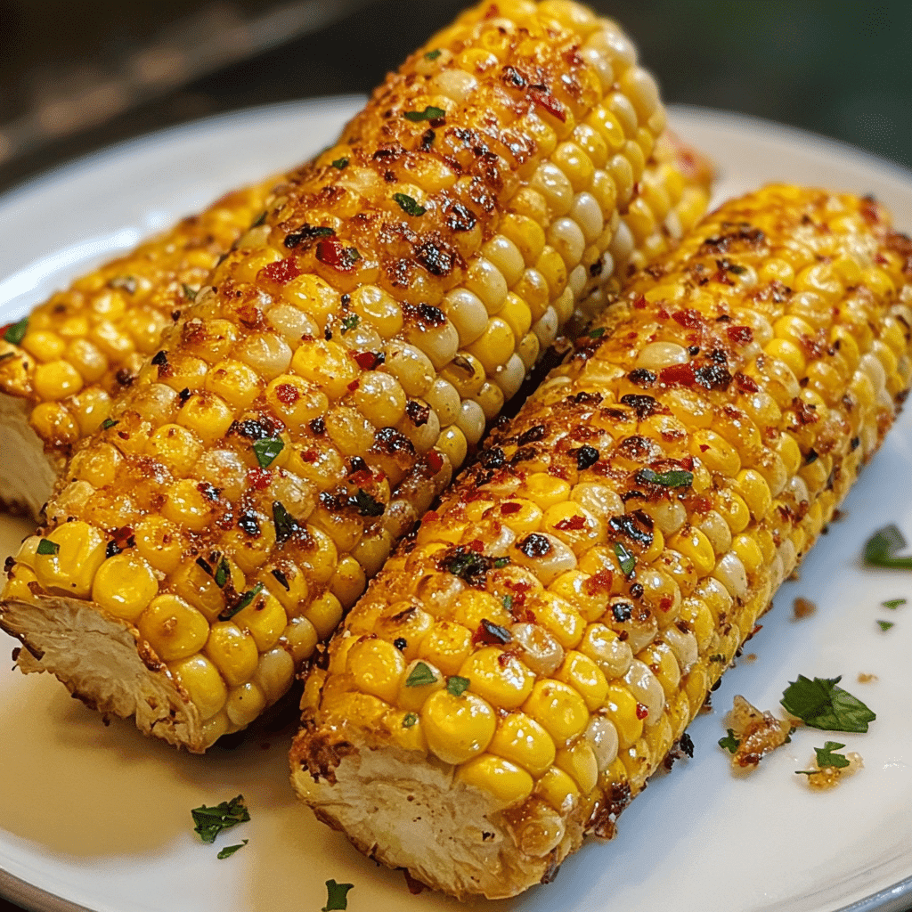 Crispy Air Fryer Corn on the Cob with Spicy Garlic Butter